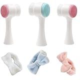 Kit Com Escova De Limpeza Facial 2 Em 1 Massagem Esponja Para Skin Care Massagem Revitalizante E Relaxante Rejuvenescedora E Faixa De Pelúcia 2 Peças Cores Variadas