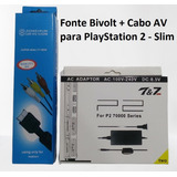 Kit Com Fonte Bivolt E Cabo Av Para Playstation 2 Slim