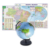 Kit Com Globo Inflavel 30 Cm 2 Mapas Mundi Brasil 