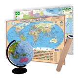 Kit Com Globo Inflavel 30 Cm 2 Mapas Mundi Brasil 
