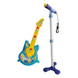Kit Com Guitarra E Microfone Musical Infantil Importway Cor Azul