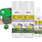 Kit Combate Piolhos E Lêndeas M Mari S Terapia Capilar   Pente Fino Aço Inox Shampoo Condicionador Spray Sem Enxague