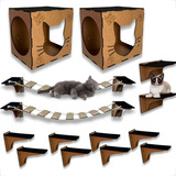 Kit Combo 2 Playground Para Gato 14 Peças Diversos Grupo Paraíso Mdf Cor Playground Mdf Cru