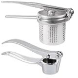 KIT COMBO COM Amassador Macetador Espremedor Apertador Para PURÊ DE BATATA Aluminio 22 Cm Com Amassador Triturador Expremedor De ALHO Galvanizado 15 5cm
