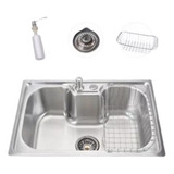 Kit Combo Cuba Inox 60x42cm Dosador Cestinha Válvula