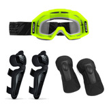 Kit Combo Motocross Óculos Joelheira Cotoveleira Trilha