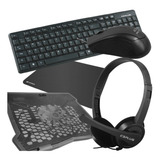 Kit Combo Office 4x1 Teclado Mouse Headset Base P Notebook