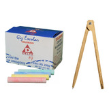 Kit Compasso De Madeira 40cm E Giz Colorido 64 Unidades