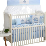 Kit Completo 11 Peças Mini Protetor Berço Trança coroa Azul