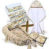Kit Completo Bebê Toalha De Banho Forrada Ninho Redutor De Berço 6 Toalhas De Ombro E Trocador Portátil Safari Cáqui 