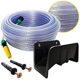Kit Completo De Mangueira De Jardim Trançada Cristal Com Suporte Esguicho União E Fixação Tamanho 20m