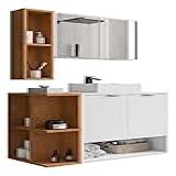 Kit Completo Gabinete Banheiro Ibiza Com Cuba E Armario Espelheira CasaJD BRANCO COM NATURE 