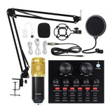 Kit Completo Microfone Bm800 Mini Placa Mesa V8 Live Sound