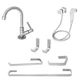 Kit Completo Para Banheiro 7 Peças Kit Acessorios   Torneira Metal Bancada   Ducha Higienica Metal Cromada