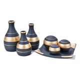 Kit Completo Para Decoração De Sala 7 Peças mesa Cor Preto Faixa Trio Fruteira