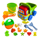 Kit Completo Praia Caminhão Balde Regador Forminhas Areia