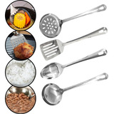 Kit Concha Espatula Colher De Arroz Escumadeira Cozinha Inox