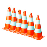 Kit Cone Flexível 75 Cm Faixa Refletiva Laranja Branco 6 Un 