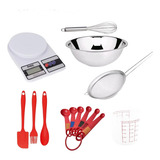 Kit Confeiteiro E Medidores Espátulas Tigela Peneira Balança