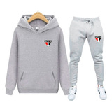 Kit Conj Moletom Canguru Calça Spfc Tricolor Torcida Blusa