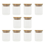 Kit Conjunto 10 Potes Vidro Hermético 200ml Tampa De Bambu Cor Natural