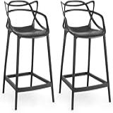 KIT Conjunto 2 Banquetas Altas Com Encosto Allegra Polipropileno Moderna Versátil Para Sala De Jantar Cozinha Bar Restaurante Jardim Varanda Cafeteria Shopping Salão De Festas Preto