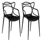 KIT Conjunto 2 Cadeiras Allegra Polipropileno Com Encosto Moderna Versátil Para Sala De Jantar Cozinha Bar Restaurante Jardim Varanda Cafeteria Shopping Salão De Festas Preto