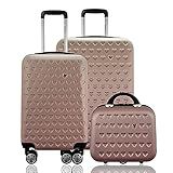 Kit Conjunto 2 Malas De Viagem Rígida Bordo 10kg Média 23kg Despachada Expansiva TSA Rodas Duplas 360 Gladiador Mais Frasqueira C1PM Rose Gold
