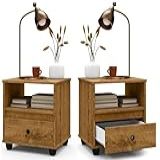 Kit Conjunto 2 Mesa De Cabeceira Mudo Box Retro Com Gaveta Quarto Cama Freijó 
