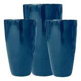 Kit Conjunto 3 Vasos Planta Vietnamita Fibra De Vidro Azul