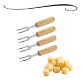 Kit Conjunto 4 Garfinhos Petisco Inox Cabo De Madeira