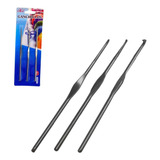 Kit Conjunto Agulhas Croche Costura Em Aço Carbono 3 Peças