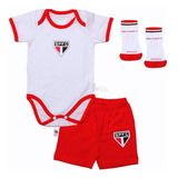 Kit Conjunto Bebê São Paulo Com Body Shorts E Meia Oficial