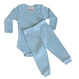 Kit Conjunto Body Calça Mijão Pagão Bebê Liso Menino Menina Manga Longa Antialérgico Malha Algodão Canelado MXC BRASIL Azul Bebê P 1 á 3 Mês 