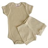 Kit Conjunto Body Short Tapa Fralda Bebê Liso Menino Menina Manga Curta Antialérgico Malha Algodão Canelado MXC BRASIL Bege G 6 á 9 Mês 