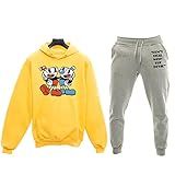 Kit Conjunto Calça E Blusa Moletom Unissex Game CupHead Desenho G Amarelo Cinza 