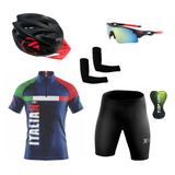 Kit Conjunto Ciclismo C capacete Óculos E Par De Manguito