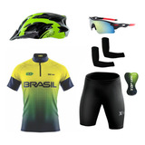 Kit Conjunto Ciclismo C capacete Óculos E Par De Manguito
