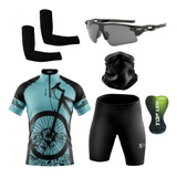 Kit Conjunto Ciclismo C Óculos Bandana E Par De Manguito