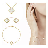 Kit Conjunto Colar Brinco Pulseira Trevo Virgínia Moda Full