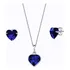 Kit Conjunto Colar Prata 925 + Brincos Coração Zircônia Cor Azul