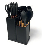 Kit Conjunto De 19 Peças Utensílios Cozinha Silicone Tabua Cor Preto