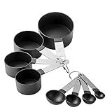 Kit Conjunto De Colheres Medidoras E Copos Medidores Em Aço Inox E Silicone Jogo 8 Peças Para Cozinha Gourmet Medida Profissional Culinária Confeitaria Premium Cinza 