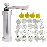 KIT CONJUNTO DE MAQUINA DE BISCOITOS DECORAÇÃO BOLACHA E COOKIES EM ALUMINIO BISCOITEIRA COM 20 DISCOS MOLDES E 4 BICOS PARA BOLOS CONFEITAR CULINARIA COMPLETA