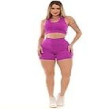 Kit Conjunto Feminino Top Cropped Academia E Short Legging ROXO G 