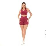 Kit Conjunto Feminino Top Cropped Academia E Short Legging VINHO M 