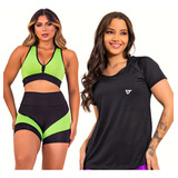 Kit Conjunto Fitness Feminino Roupa Academia Short Camisa
