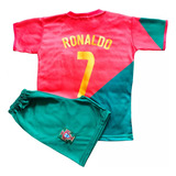 Kit Conjunto Futebol Infantil Portugal Camisa Shorts