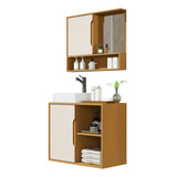 Kit Conjunto Gabinete Balcão Banheiro Espelheira Cuba Barém