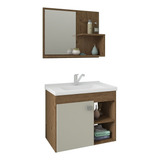 Kit Conjunto Gabinete Para Banheiro E Espelheira Lotus Mgm Cor Do Móvel Amêndoa off White
